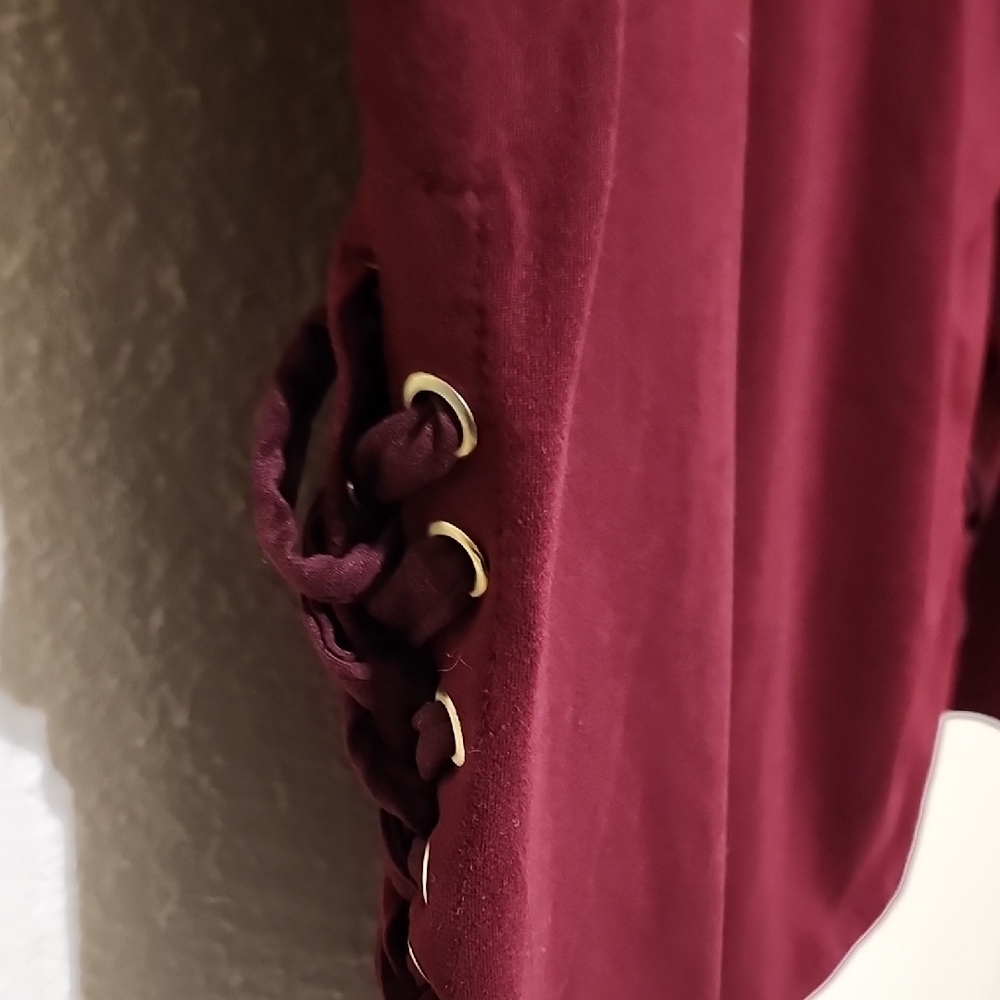 Burgundy Long Sleeve Top with Lace-Up Detail - Picture 4 of 7